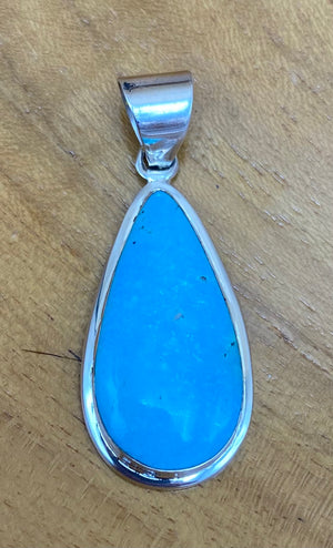 Native American Made Blue Turquoise and Sterling Silver Pendant