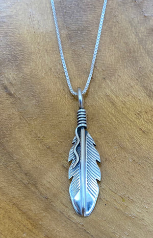 Native American Made Sterling Silver Feather Pendant