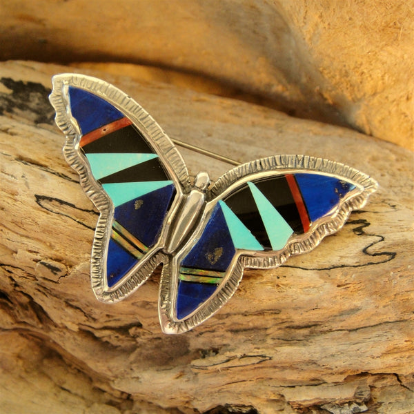 Multi Stone Inlay Butterfly Pin