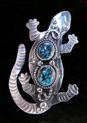 Sterling Silver and Turquoise Lizard Pin