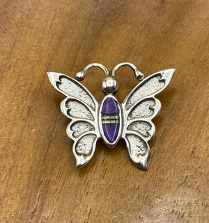Native American Made Butterfly Pin with Sugilite Inlay and Sterling Silver