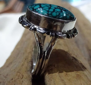 Navajo Turquoise Sterling Silver Ring - Side View