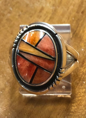 Native American Made Spiny Oyster Inlay and Sterling Silver Ring