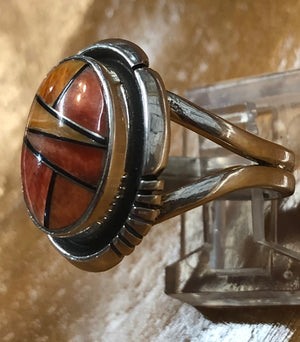 Native American Made Spiny Oyster Inlay and Sterling Silver Ring