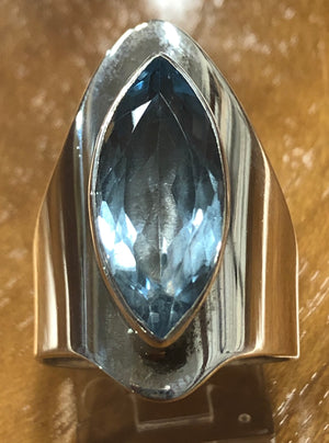 Native American Made Contemporary Blue Topaz and Sterling Silver Ring