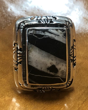 Native American Made White Buffalo and Sterling Silver Ring