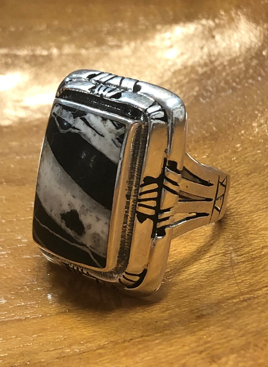 Native American Made White Buffalo and Sterling Silver Ring