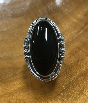 Native American Made Black Onyx and Sterling Silver Ring