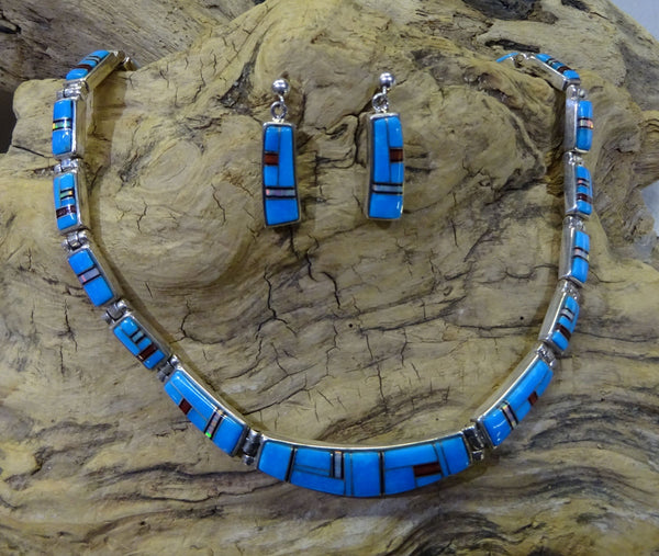 Turquoise Inlay Link Necklace Set