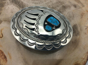 Native American Made Bearpaw Overlay Belt Buckle