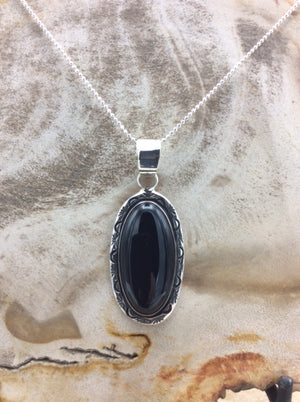 Native American Made Black Onyx and Sterling Silver Pendant