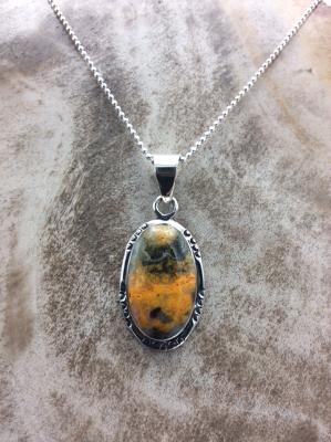 Native American Made Bumblebee Jasper and Sterling Silver Pendant