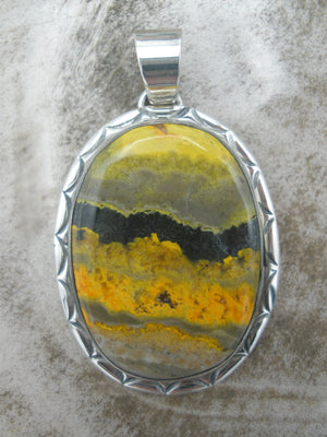 Native American Made Bumblee Jasper and Sterling Silver Pendant