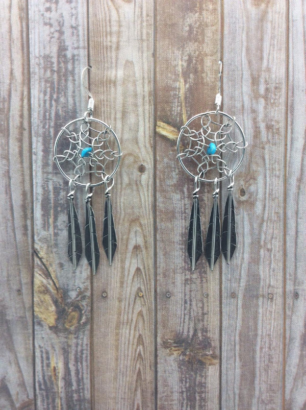 Native American Made Dream Catcher Sterling Silver Earrings