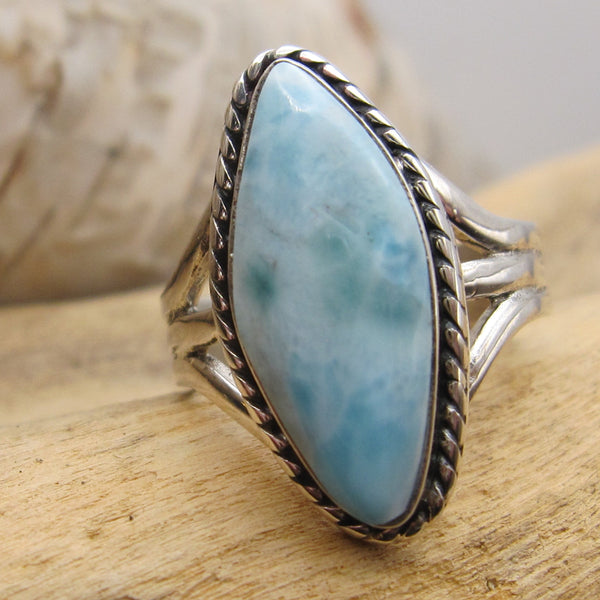 Lovely Marquis Shaped Larimar Ring