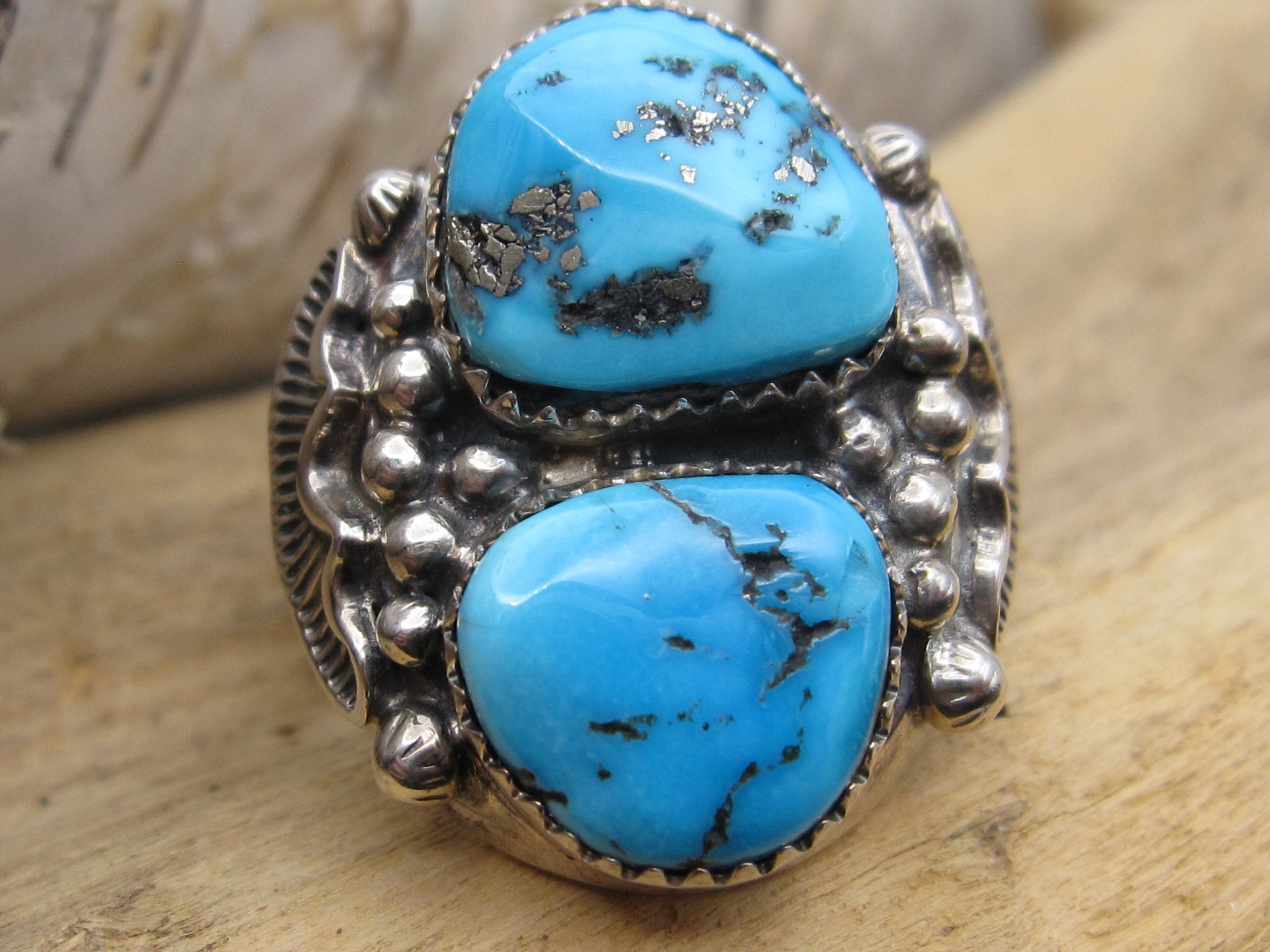 Native American Made Two Stone Turquoise and Sterling Silver Men's