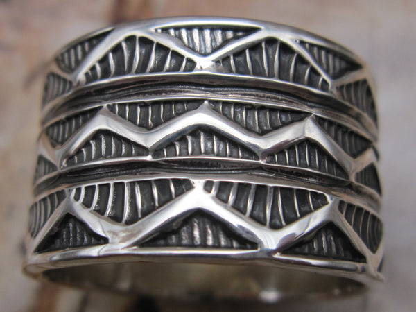 Hand-Stamped Sterling Silver Wide Men's Band Ring