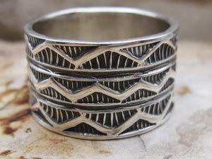 Hand-Stamped Sterling Silver Wide Men's Band Ring