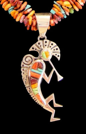 Multi Stone Necklace With Kokopelli Inlay Pendant - Close Up