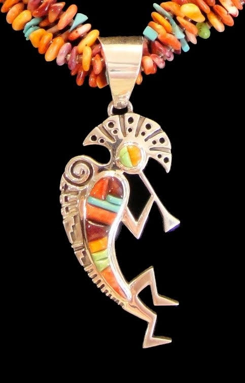 Multi Stone Necklace With Kokopelli Inlay Pendant