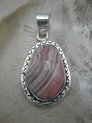 Native American Made Rhodochrosite and Sterling Silver Pendant
