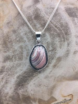 Native American Made Rhodochrosite and Sterling Silver Pendant
