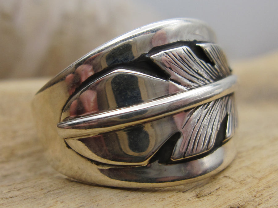 Native American Made Sterling Silver Feather Ring