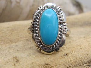 Native American Made Bright, Bright Blue Traditional Style Turquoise and Sterling Silver Ring