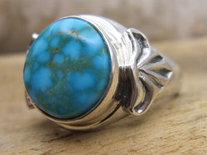 Native American Made Beautiful Bright Blue Turquoise and Sterling Silver Ring
