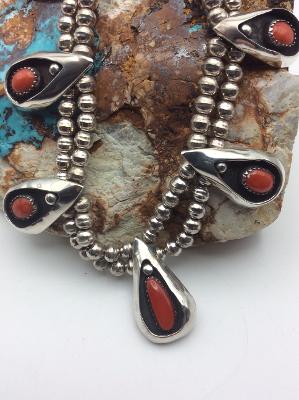 Vintage Coral Shadow Box Necklace with Earrings by B Begay