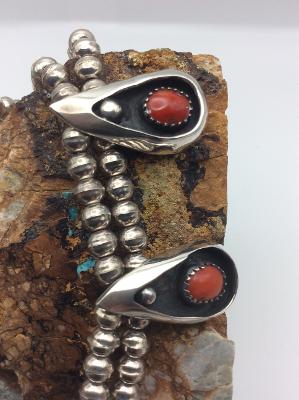 Vintage Coral Shadow Box Necklace with Earrings by B Begay