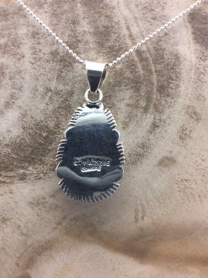 Native American Made White Buffalo and Sterling Silver Pendant by L. Yazzie