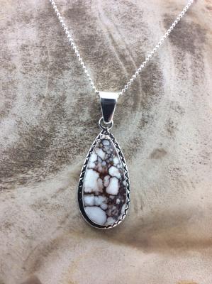 Native American Made Wild Horse Stone and Sterling Silver Teardrop Pendant